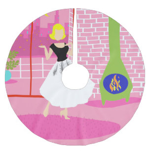 レトロはピンクのクリスマスツリースカート ブラッシュドポリエステルツリースカート