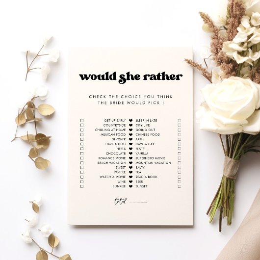 レトロは彼女はむしろブライダルシャワーのゲームカード 招待状