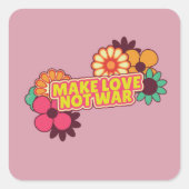 レトロは愛ではなく戦争ピンク背景の花を作る スクエアシール (正面)
