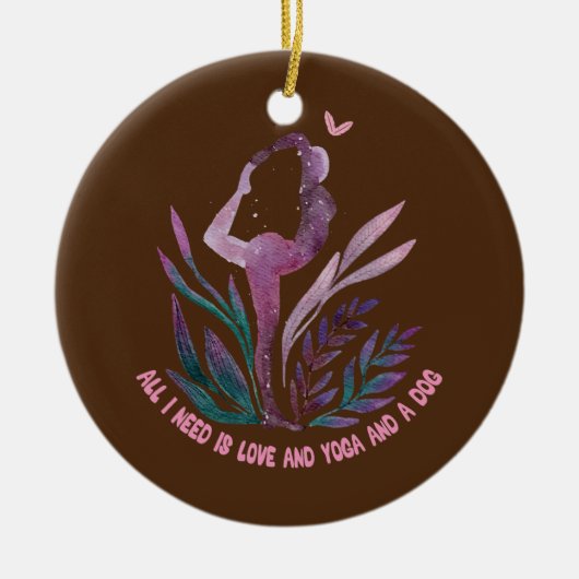 レトロは愛とヨガと犬 セラミックオーナメント (正面)