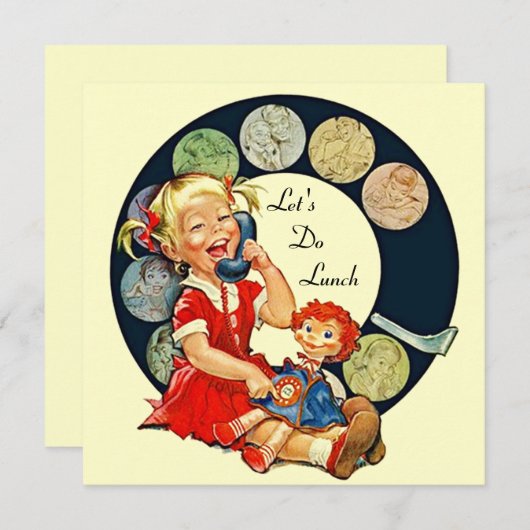 レトロは昼食の招待状の長い時間の友人をしよう 招待状 (正面/裏面)