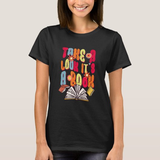 レトロは本の天秤座の中読を見る Tシャツ (正面)