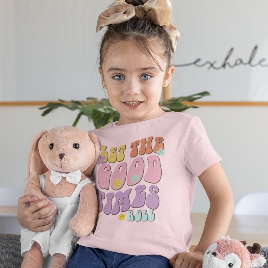 レトロは良い時間を転が引用文ピンク黄色 Tシャツ