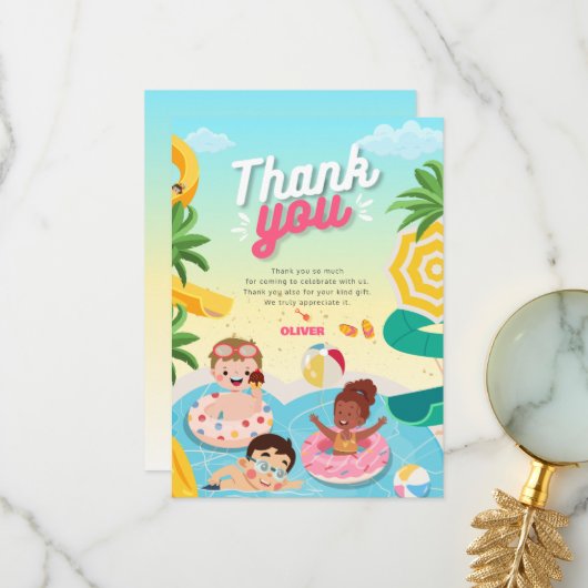 レトロは5歳の誕生日にダイビング サンキューカード (正面/裏面インサイチュ)
