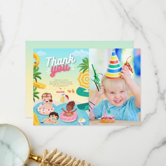 レトロは5歳の誕生日にダイビング サンキューカード (正面/裏面インサイチュ)