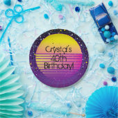 レトロは80の紫色の黄色の太陽のパーティーに戻る ペーパープレート (パーティー)