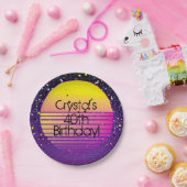 レトロは80の紫色の黄色の太陽のパーティーに戻る ペーパープレート (パーティー)