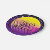 レトロは80の紫色の黄色の太陽のパーティーに戻る ペーパープレート (アングル)