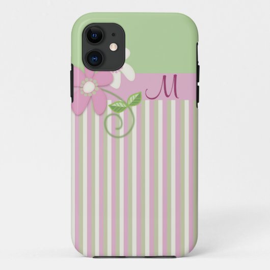 レトロは、花及びモノグラムのiPhone 5の場合縞で飾ります Case-Mate iPhoneケース (裏面)