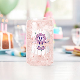 レトロひまわりキャラクター引用ピンク ガラス缶