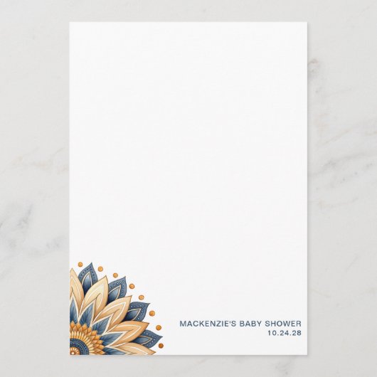 レトロひまわり赤ちゃんシャワーギフトビンゴゲーム 招待状 (裏面)