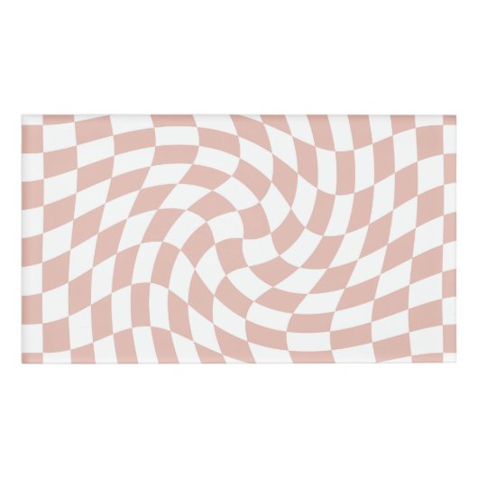 レトロほこりっぽいバラサンドピンクチェッ市松模様にク 名札 (正面)