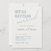 レトロほこりっぽい青おもしろい波打結婚ち 招待状 (正面)