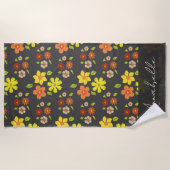 レトロぼほ花柄パーソナライズされた ビーチタオル (正面)