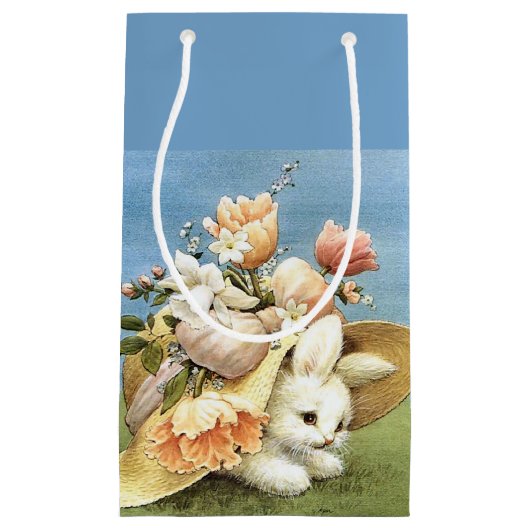 レトロまたはヴィンテージのイースターのウサギ スモールペーパーバッグ (正面)