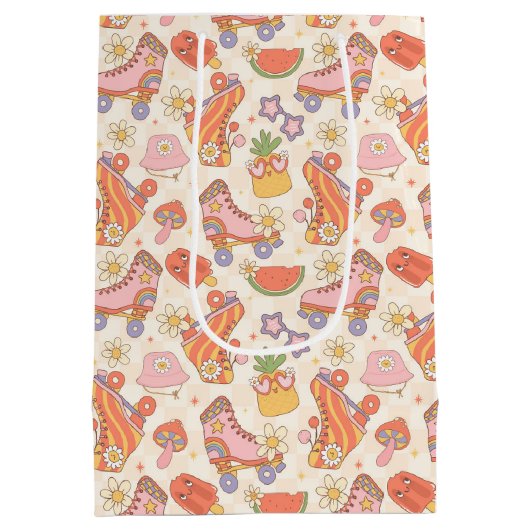 レトロよくはしゃぐサマーローラスケートで滑るおもしろい ミディアムペーパーバッグ (裏面)