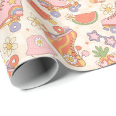 レトロよくはしゃぐサマーローラスケートで滑るおもしろい ラッピングペーパー (ロールコーナー)
