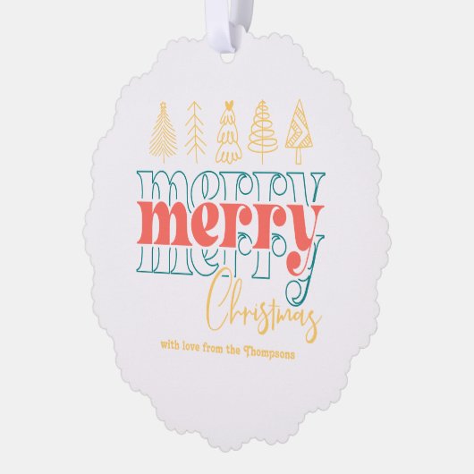 レトロよくはしゃぐスクライブズメリークリスマスキープサケ オーナメントカード (左)