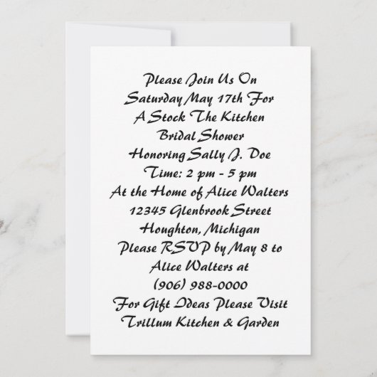 レトロを台所ブライダルシャワー招待状 招待状 (裏面)