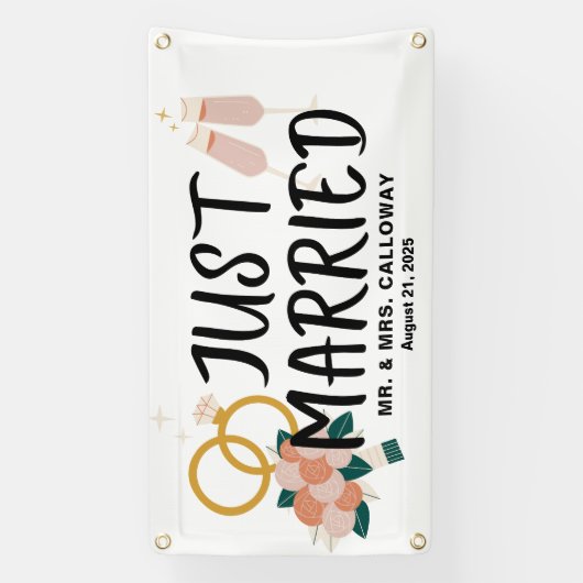 レトロアイコンたった今結婚しましたカーバナー 横断幕 (縦)