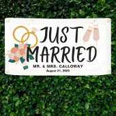 レトロアイコンたった今結婚しましたカーバナー 横断幕