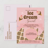 レトロアイスクリームコーンソーシャルチラシ招待状ピンク ポストカード (正面/裏面)