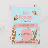 レトロアイスクリームコーンソーシャルチラシ招待状ピンク ポストカード (正面/裏面)