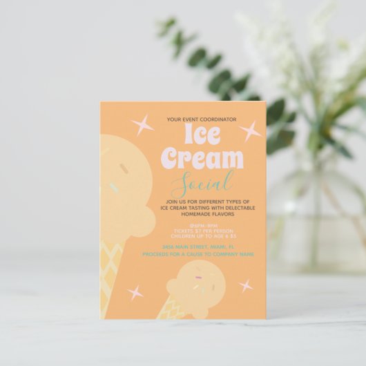 レトロアイスクリームコーンソーシャルフライヤー招待状 ポストカード (スタンド正面)
