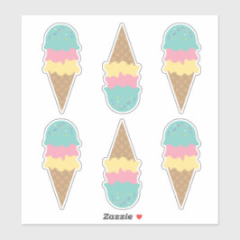 レトロアイスクリームコーンティール（緑がかった色）バニラピンク シール