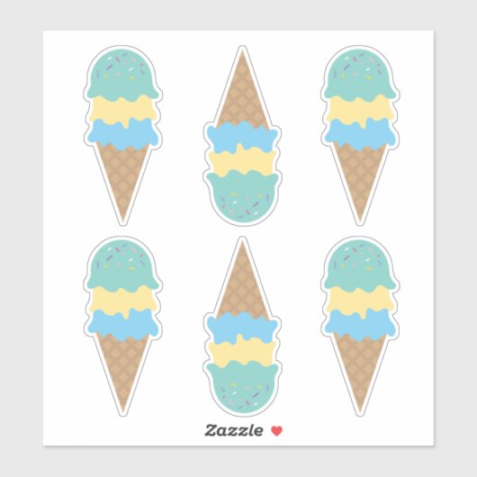 レトロアイスクリームコーンブルーとグリーン シール (シート)