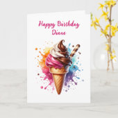 レトロアイスクリームコーン及び着色ページ誕生日 カード (黄色い花)