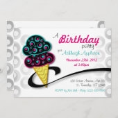 レトロアイスクリームコーン誕生日招待状 招待状 (正面/裏面)