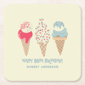 レトロアイスクリームコーン80誕生日カスタム スクエアペーパーコースター (正面)