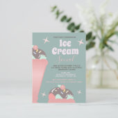 レトロアイスクリームソーシャルサンデフライヤー招待状 ポストカード (スタンド正面)