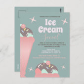 レトロアイスクリームソーシャルサンデフライヤー招待状 ポストカード (正面/裏面)