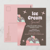レトロアイスクリームソーシャルサンデフライヤー招待状 ポストカード (正面/裏面)