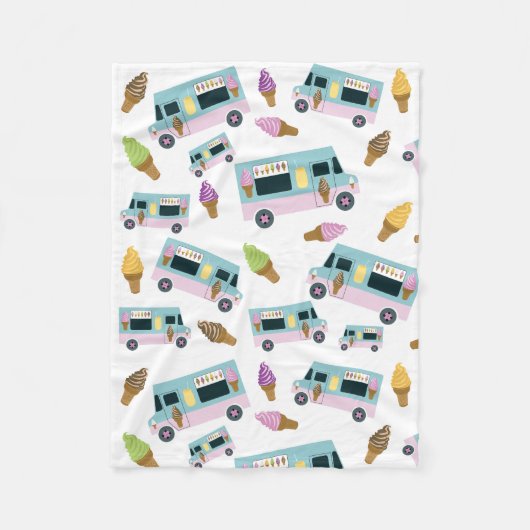 レトロアイスクリームトラックパターン フリースブランケット (正面)
