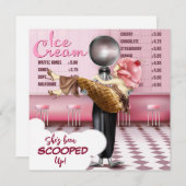レトロアイスクリームパーラースクープブライダルシャワー 招待状 (正面/裏面)