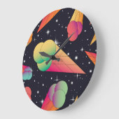 レトロアイスクリーム、コズミックネオン。 ラージ壁時計 (傾斜)