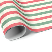 レトロアイボリー赤い緑のキャンディストライプーのクリスマス ラッピングペーパー (ロールコーナー)