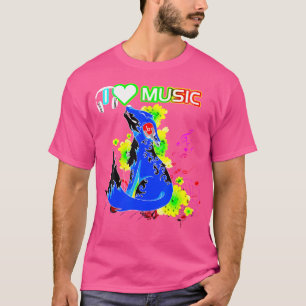 レトロアイラブミュージックキツネオールドカラフルスコオールヒップホップ Tシャツ