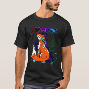 レトロアイラブミュージックキツネオールドカラフルスコオールヒップホップ Tシャツ