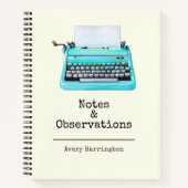 レトロアクアタイプライターパーソナライズされたヴィンテージ ノートブック (正面)