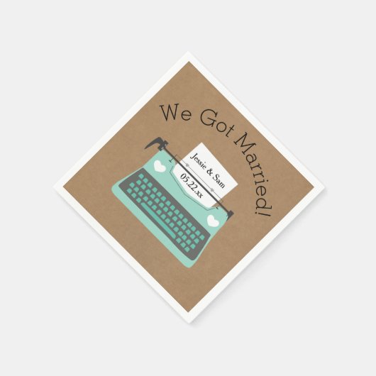 レトロアクアタイプライタ結婚ーの紙ナプキンス スタンダードカクテルナプキン (角)