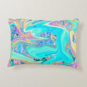 レトロアクアブルーリキッドアートオン抽象芸術アジサイ アクセントクッション (裏面)