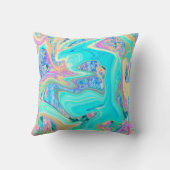 レトロアクアブルーリキッドアートオン抽象芸術アジサイ クッション (裏面)