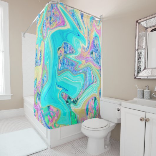 レトロアクアブルーリキッドアートオン抽象芸術アジサイ シャワーカーテン (インサイチュ)