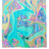 レトロアクアブルーリキッドアートオン抽象芸術アジサイ シャワーカーテン (正面)