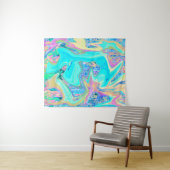 レトロアクアブルーリキッドアートオン抽象芸術アジサイ タペストリー (インサイチュ(横))