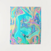 レトロアクアブルーリキッドアートオン抽象芸術アジサイ タペストリー (正面)